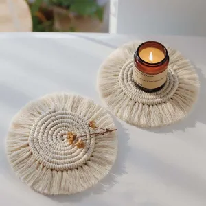 Boho Macrame Coaster in White Color