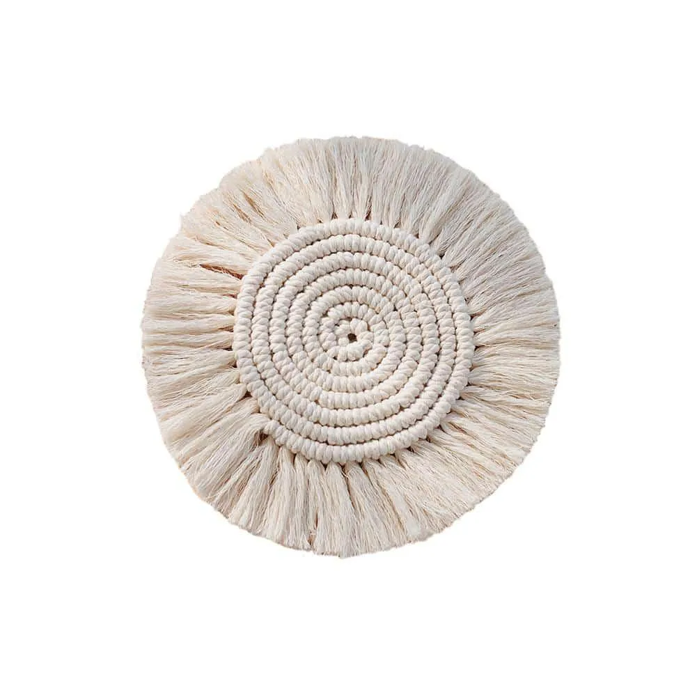 Boho Macrame Coaster in White Color