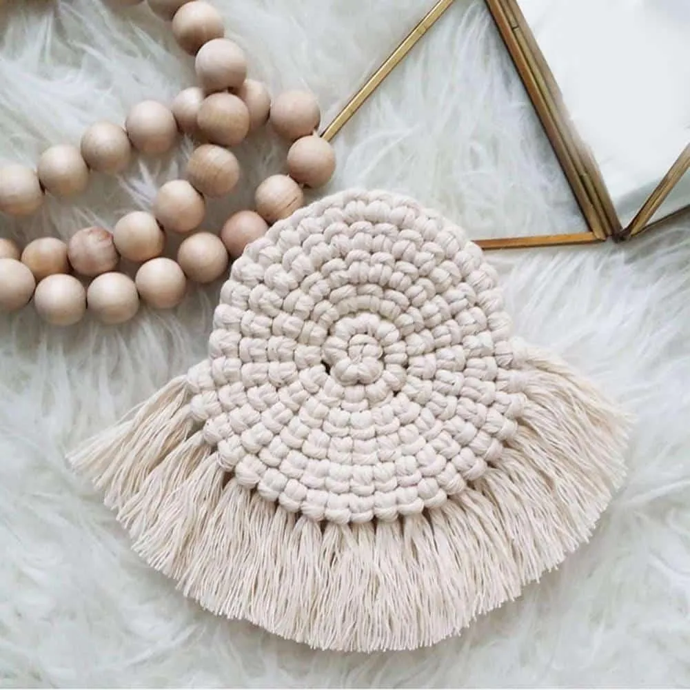 Boho Macrame Coaster in White Color