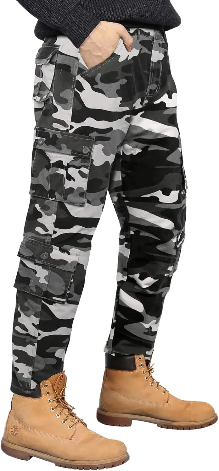 BOJIN Men's Cargo Pants Casual Military Army Camo Relaxed Fit Cotton Combat Camouflage Cargo Work Pants with 8 Pockets