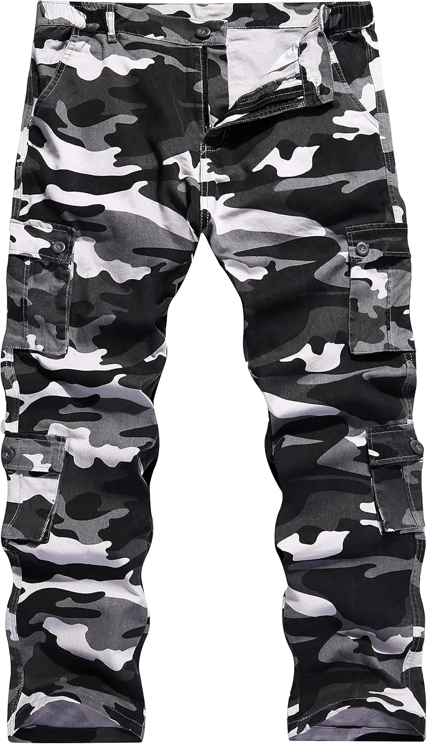 BOJIN Men's Cargo Pants Casual Military Army Camo Relaxed Fit Cotton Combat Camouflage Cargo Work Pants with 8 Pockets