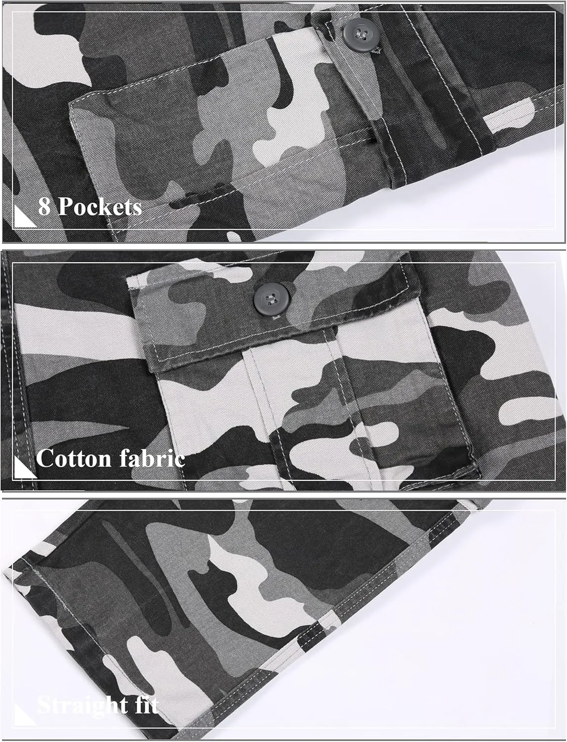 BOJIN Men's Cargo Pants Casual Military Army Camo Relaxed Fit Cotton Combat Camouflage Cargo Work Pants with 8 Pockets