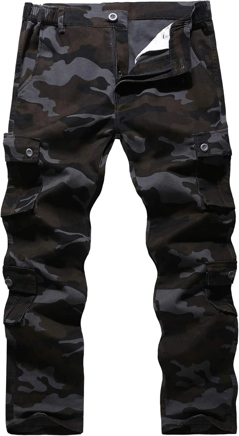 BOJIN Men's Cargo Pants Casual Military Army Camo Relaxed Fit Cotton Combat Camouflage Cargo Work Pants with 8 Pockets