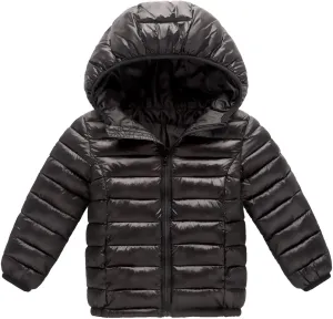 Boys Girls Warm Cotton Padded Hoodie Jacket Children's Zip Long Sleeve Hooded Light Down Coat Fashion Outerwear Outfit