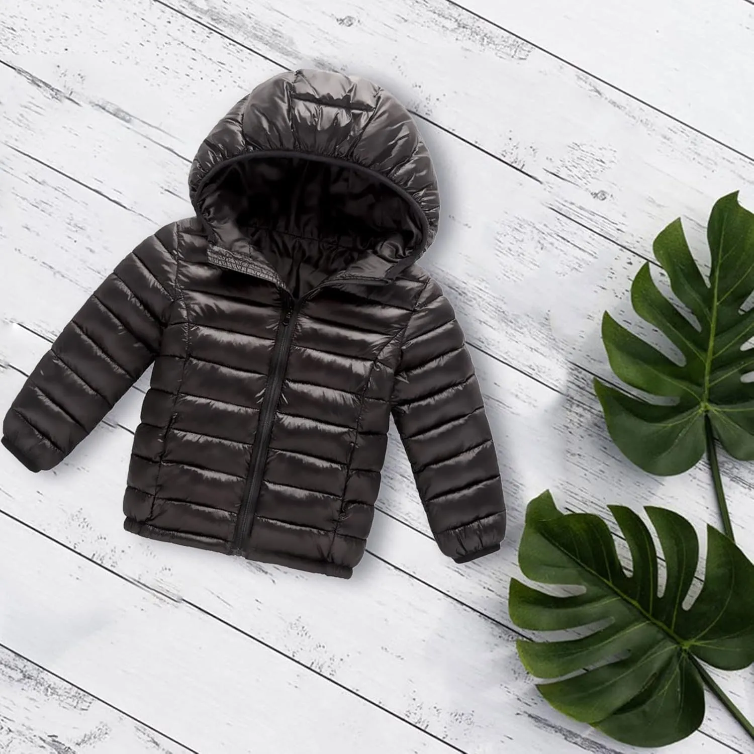 Boys Girls Warm Cotton Padded Hoodie Jacket Children's Zip Long Sleeve Hooded Light Down Coat Fashion Outerwear Outfit