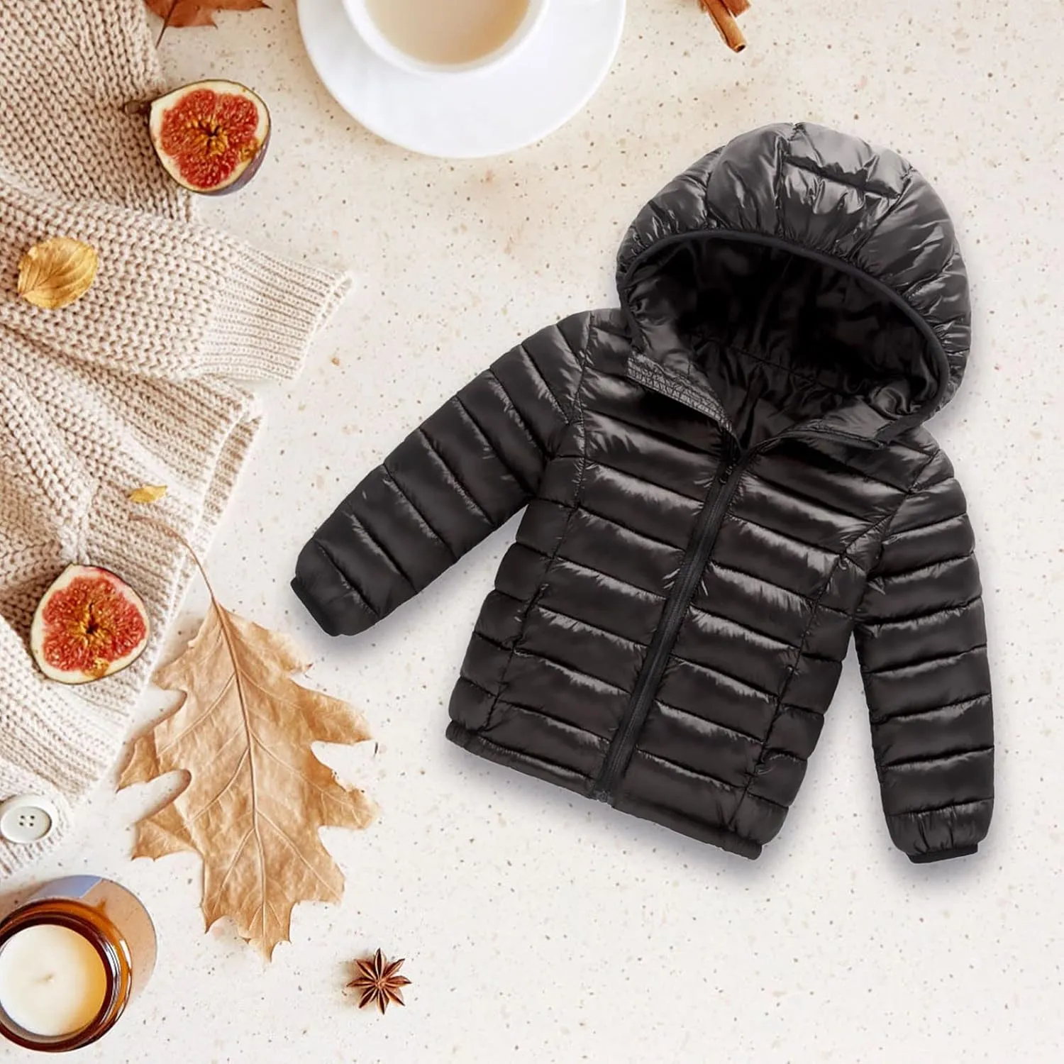Boys Girls Warm Cotton Padded Hoodie Jacket Children's Zip Long Sleeve Hooded Light Down Coat Fashion Outerwear Outfit