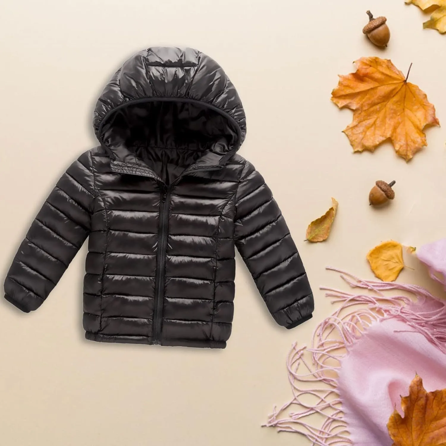 Boys Girls Warm Cotton Padded Hoodie Jacket Children's Zip Long Sleeve Hooded Light Down Coat Fashion Outerwear Outfit