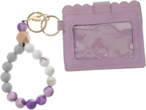 Bracelet Keychain Wallet with Cards Pouch Stylish Wooden Beads Design Comfortable Wristlet for Id Bus Cards Durable Attractive Accessory for Daily Use