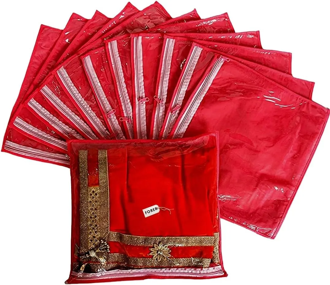BTOS Heavy Quality Saree Packing Covers/Wedding Saree Packing Bags Pcs Red, Colour Set of 12 Pcs(RED)