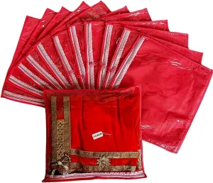 BTOS Heavy Quality Saree Packing Covers/Wedding Saree Packing Bags Pcs Red, Colour Set of 12 Pcs(RED)