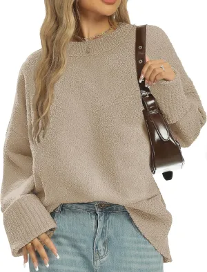 Buauty Womens Oversized Long Sleeve Crewneck Fall Sweaters Chunky Fuzzy Knit Pullover Clothes 2025 Trendy Outfits