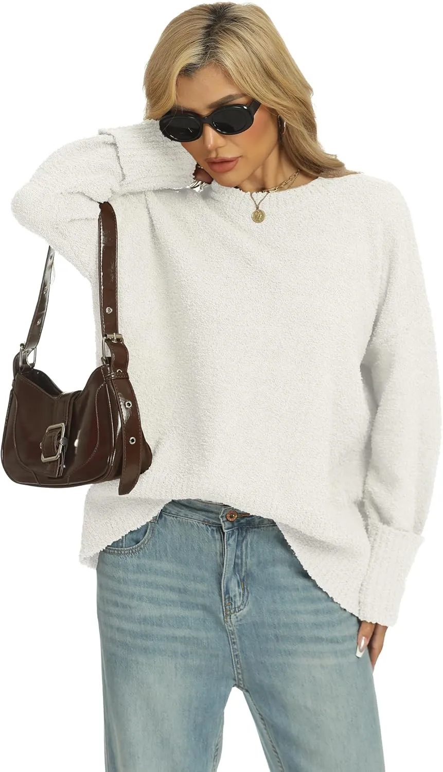 Buauty Womens Oversized Long Sleeve Crewneck Fall Sweaters Chunky Fuzzy Knit Pullover Clothes 2025 Trendy Outfits