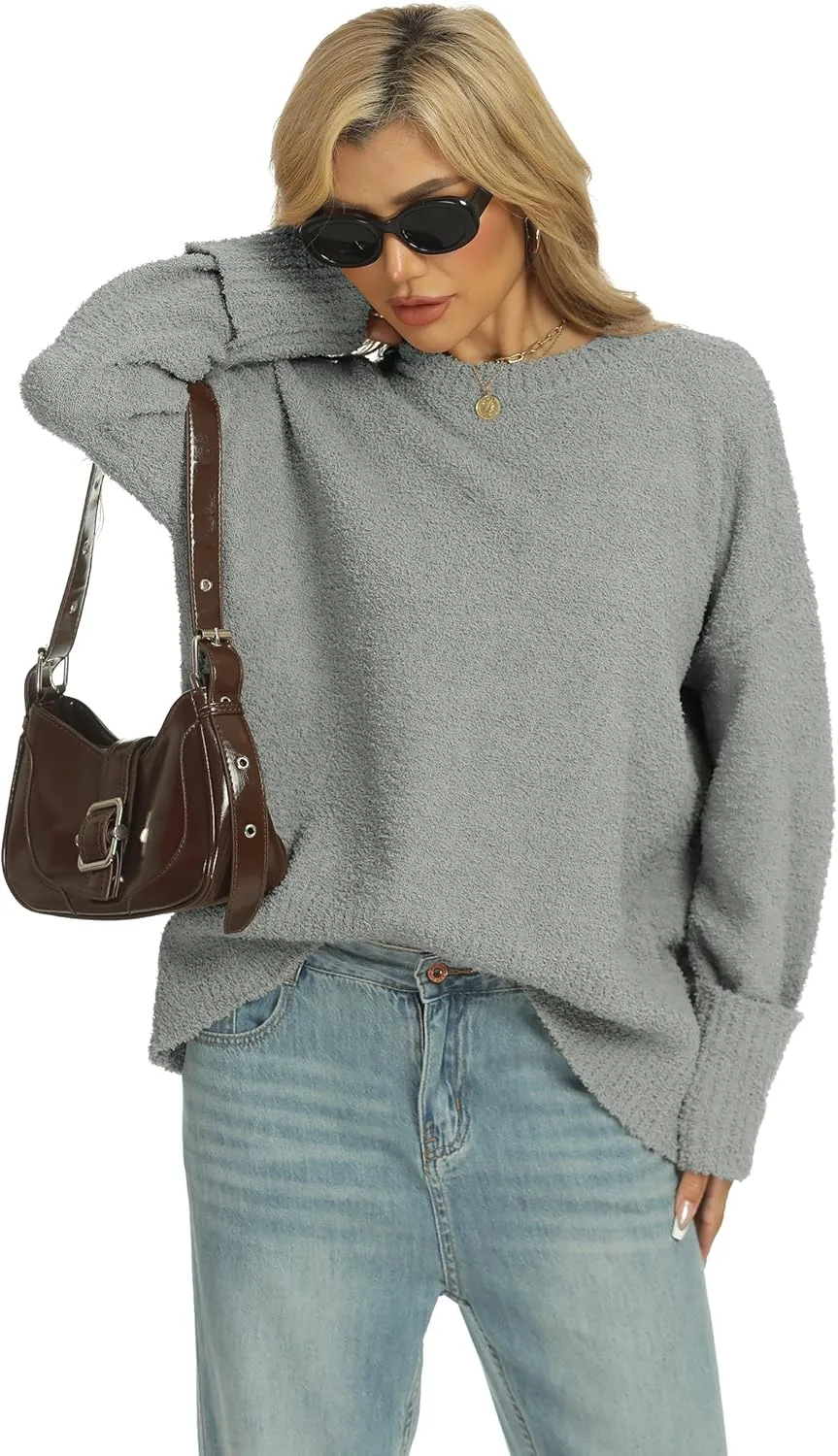 Buauty Womens Oversized Long Sleeve Crewneck Fall Sweaters Chunky Fuzzy Knit Pullover Clothes 2025 Trendy Outfits