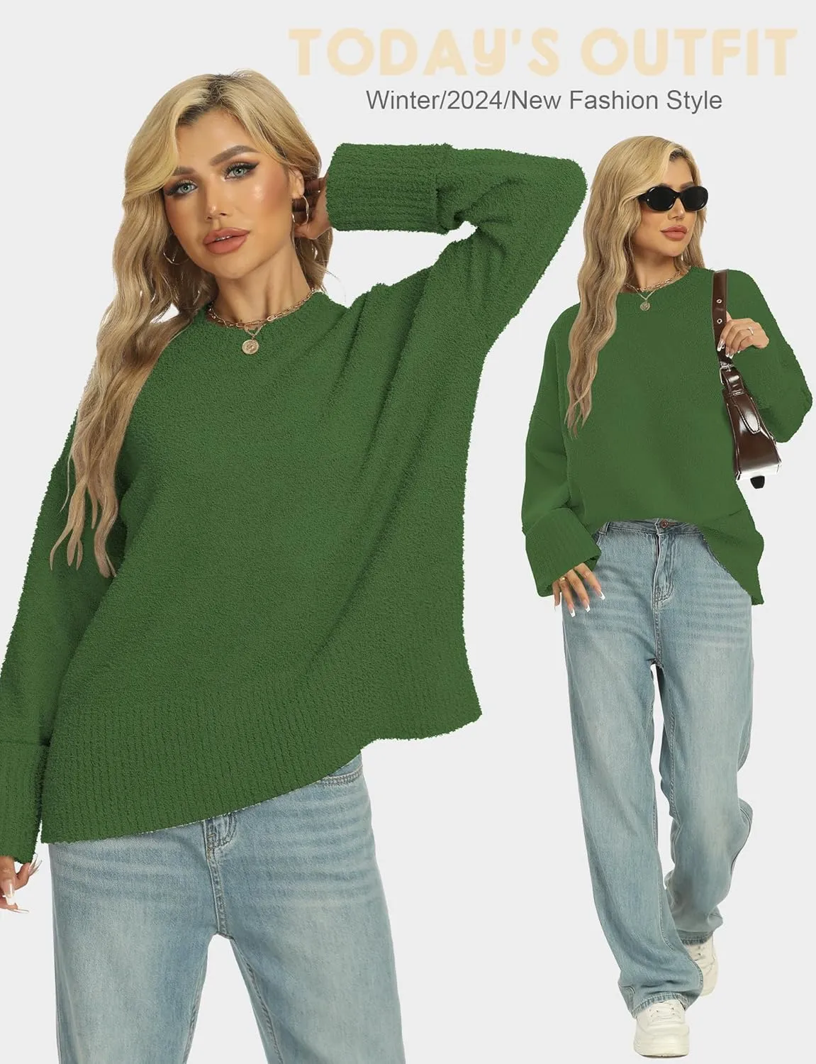 Buauty Womens Oversized Long Sleeve Crewneck Fall Sweaters Chunky Fuzzy Knit Pullover Clothes 2025 Trendy Outfits