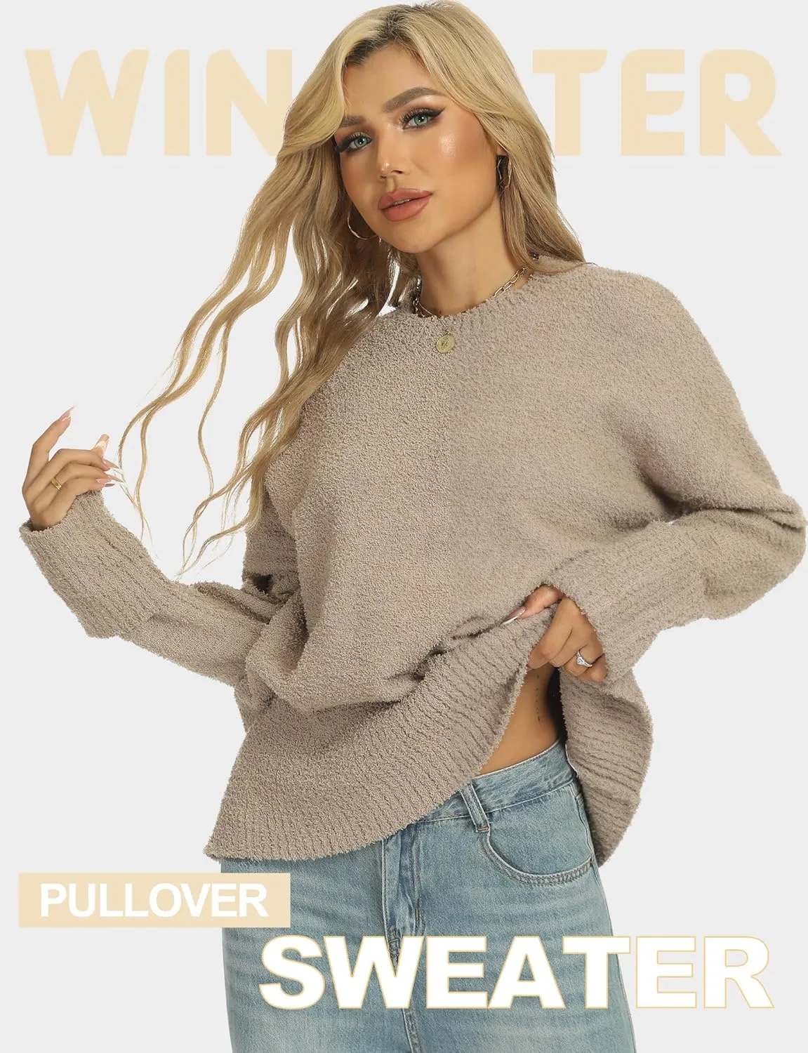 Buauty Womens Oversized Long Sleeve Crewneck Fall Sweaters Chunky Fuzzy Knit Pullover Clothes 2025 Trendy Outfits