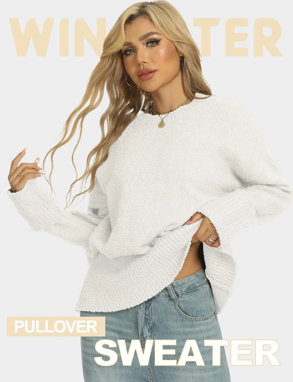 Buauty Womens Oversized Long Sleeve Crewneck Fall Sweaters Chunky Fuzzy Knit Pullover Clothes 2025 Trendy Outfits