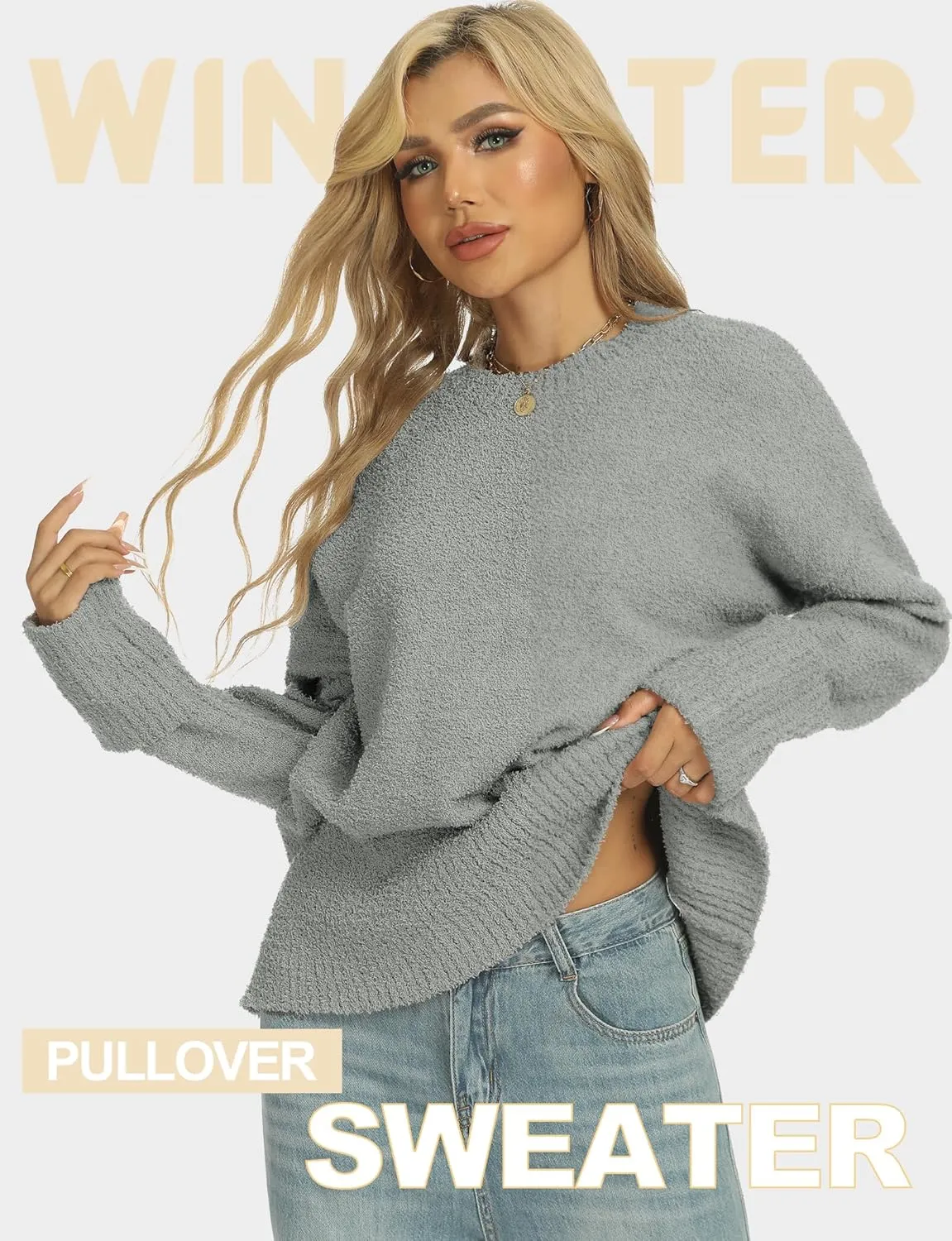 Buauty Womens Oversized Long Sleeve Crewneck Fall Sweaters Chunky Fuzzy Knit Pullover Clothes 2025 Trendy Outfits