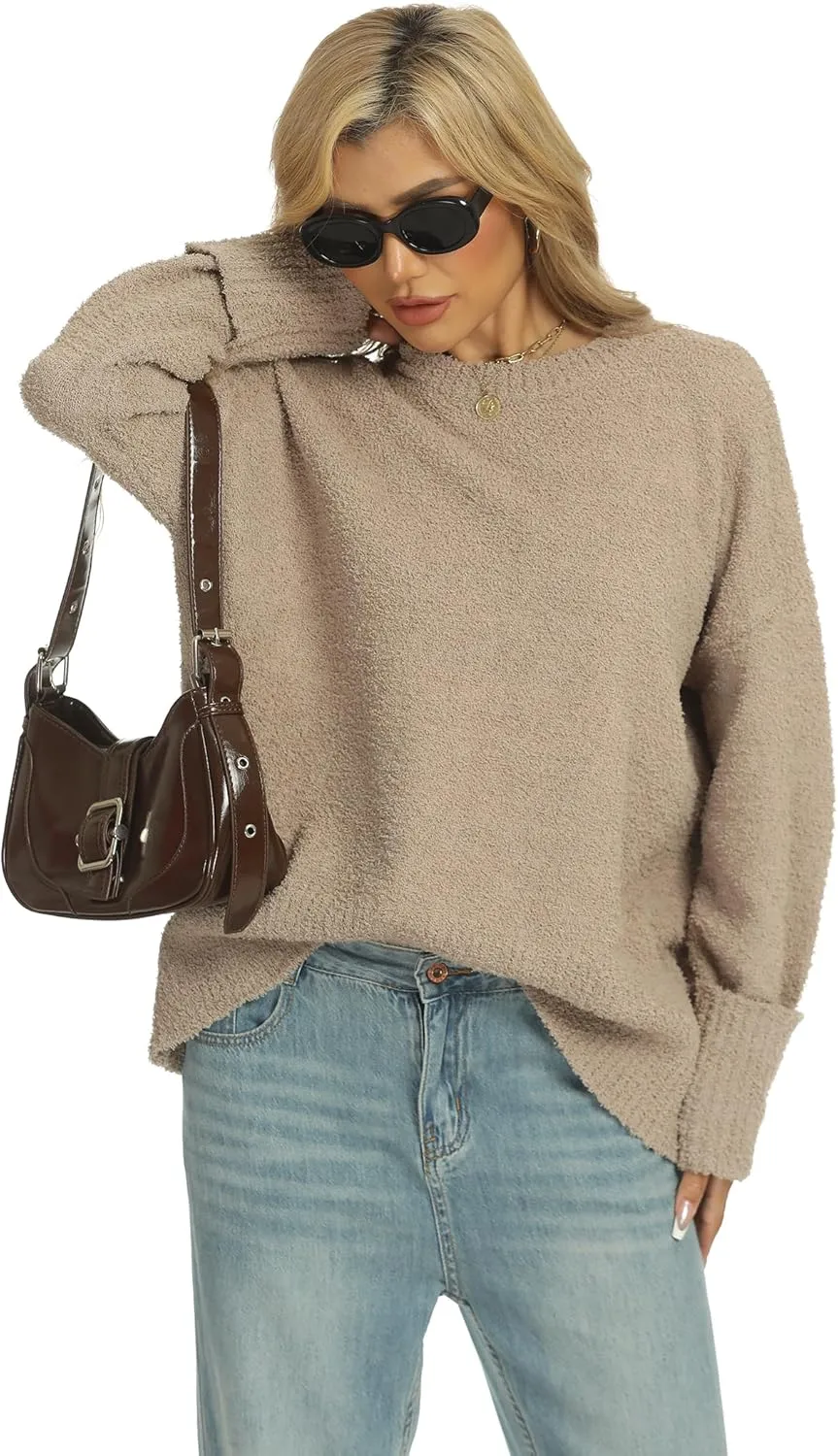 Buauty Womens Oversized Long Sleeve Crewneck Fall Sweaters Chunky Fuzzy Knit Pullover Clothes 2025 Trendy Outfits