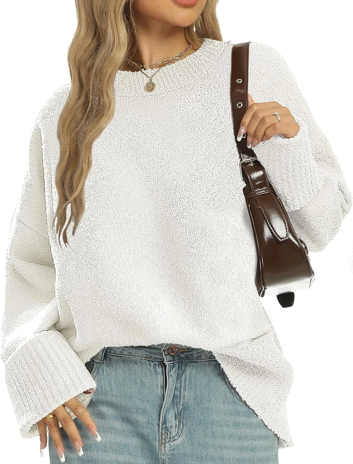 Buauty Womens Oversized Long Sleeve Crewneck Fall Sweaters Chunky Fuzzy Knit Pullover Clothes 2025 Trendy Outfits