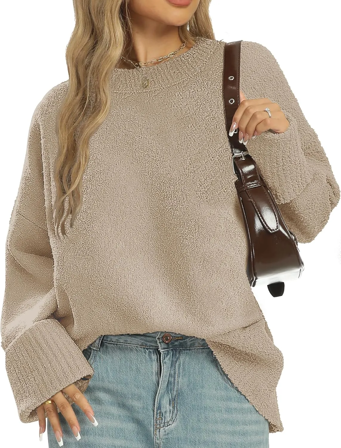 Buauty Womens Oversized Long Sleeve Crewneck Fall Sweaters Chunky Fuzzy Knit Pullover Clothes 2025 Trendy Outfits