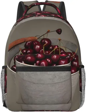Bucket with Full of Cherries Print Comfortable Laptop BackpackPersonal Item Travel Bag,Travel Backpack Carry On Flight Approved