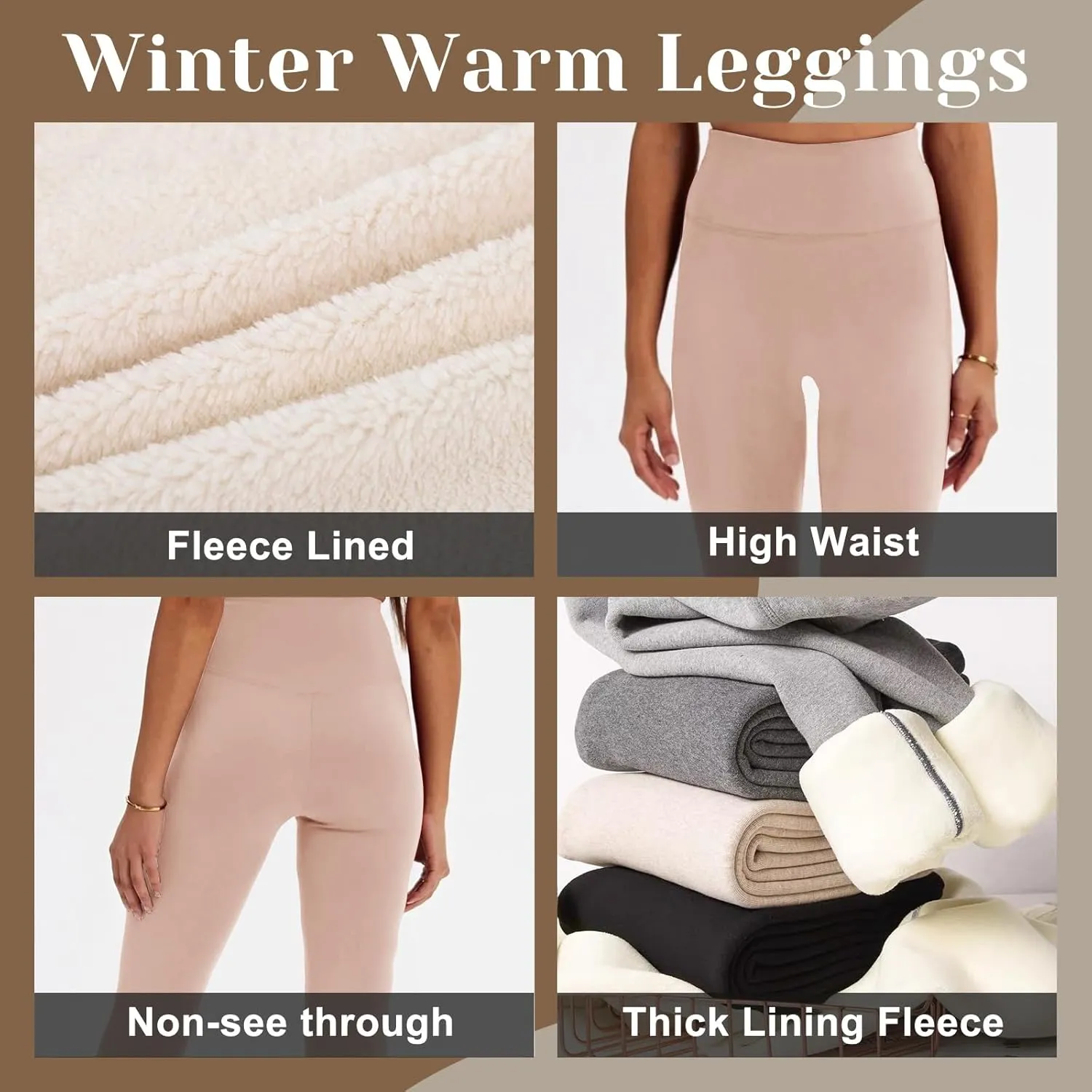 CAMPSNAIL Fleece Lined Leggings Women - Thick Soft High Waisted Black Tummy Control Thermal Warm Velvet Pants for Cold Winter
