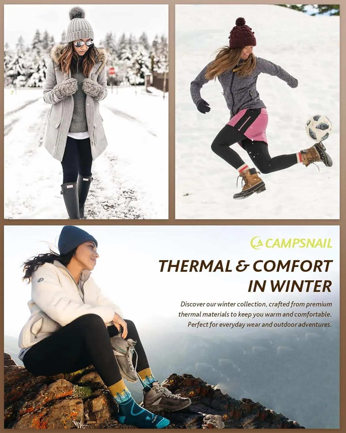 CAMPSNAIL Fleece Lined Leggings Women - Thick Soft High Waisted Black Tummy Control Thermal Warm Velvet Pants for Cold Winter