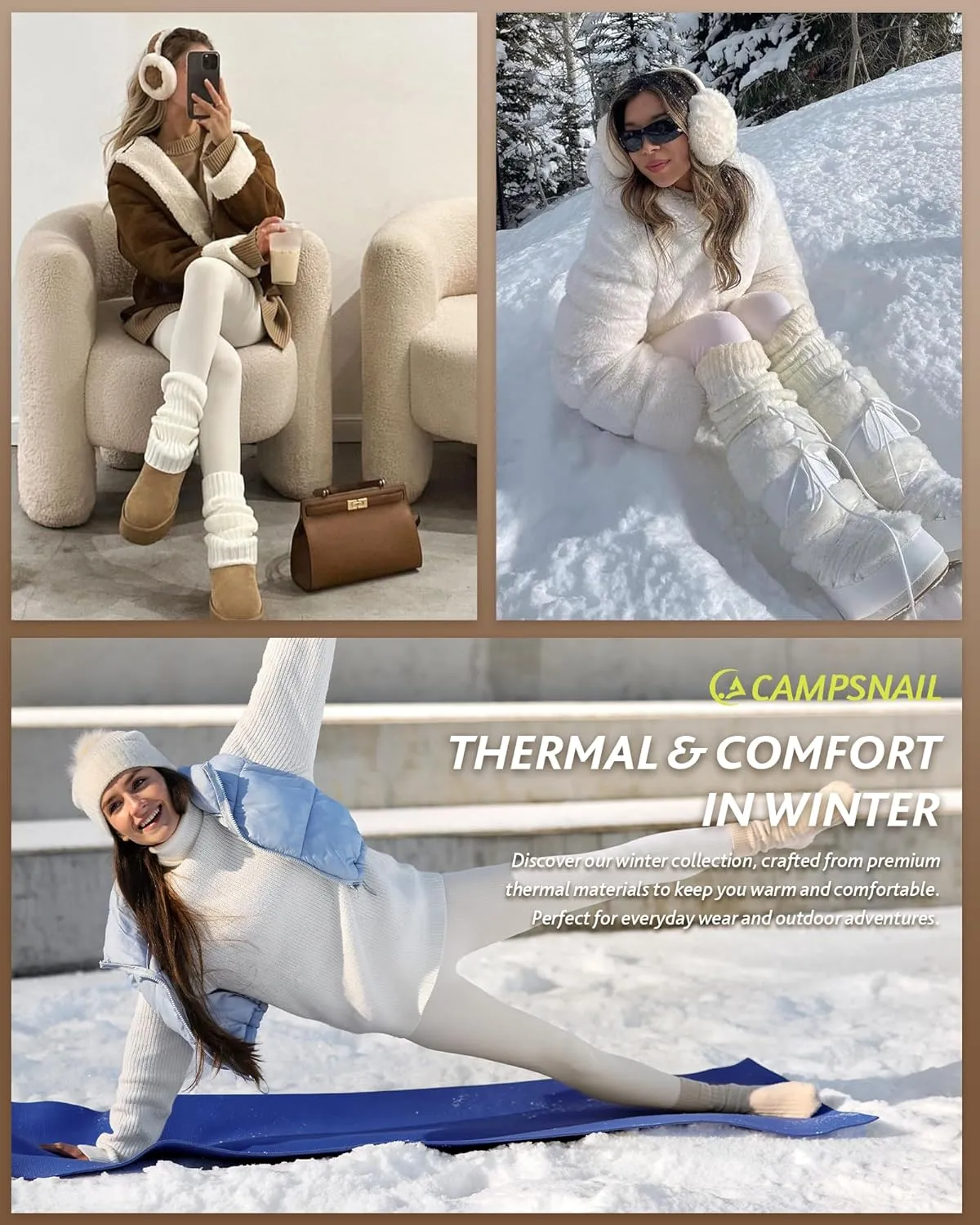 CAMPSNAIL Fleece Lined Leggings Women - Thick Soft High Waisted Black Tummy Control Thermal Warm Velvet Pants for Cold Winter