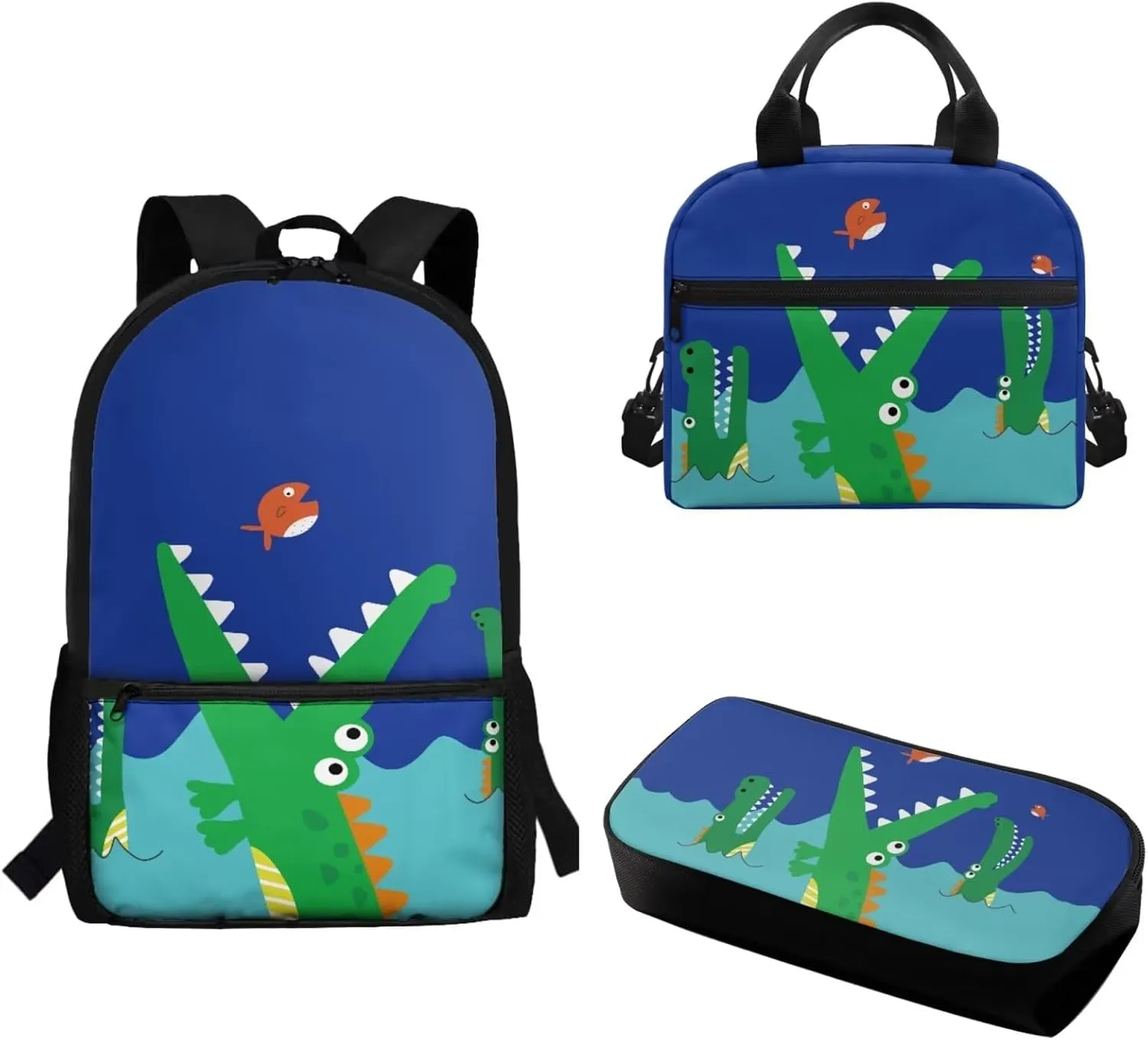 Cartoon Crocodile17 Inch Backpack Girl School Laptop Bag Bookbag for Women Teens Students Office Picnic Travel Comfortable Unfading Large Capacity Adjustable
