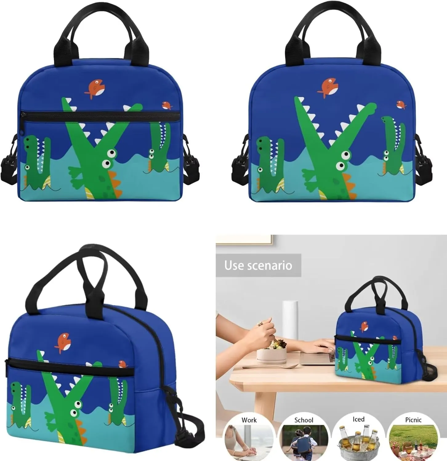 Cartoon Crocodile17 Inch Backpack Girl School Laptop Bag Bookbag for Women Teens Students Office Picnic Travel Comfortable Unfading Large Capacity Adjustable