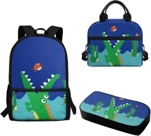 Cartoon Crocodile17 Inch Backpack Girl School Laptop Bag Bookbag for Women Teens Students Office Picnic Travel Comfortable Unfading Large Capacity Adjustable