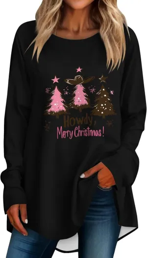 Christmas Sweatshirt for Women 2024 Funny Plus Size Print Sweatshirts Crewneck Long Sleeve Xmas Holiday Vacation Tops