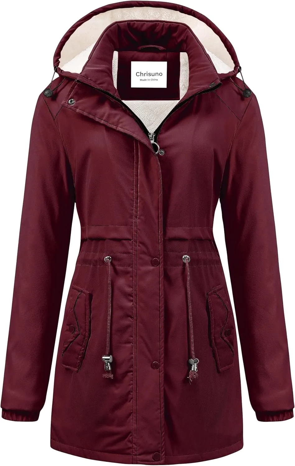 Chrisuno Women's Mid-Length Parka Winter Outerwear Jacket Soft Fleece Warm Snow Coat