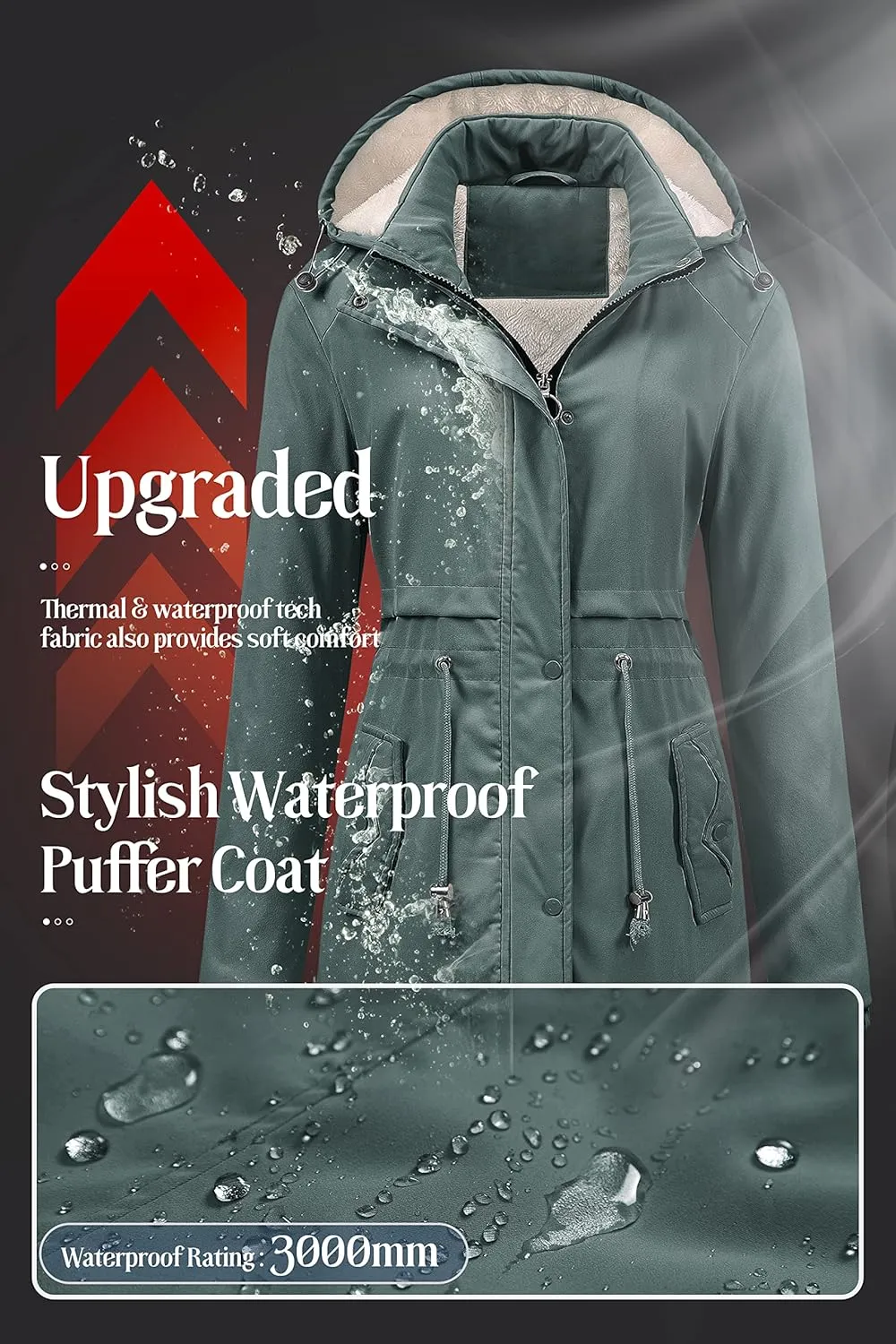 Chrisuno Women's Mid-Length Parka Winter Outerwear Jacket Soft Fleece Warm Snow Coat