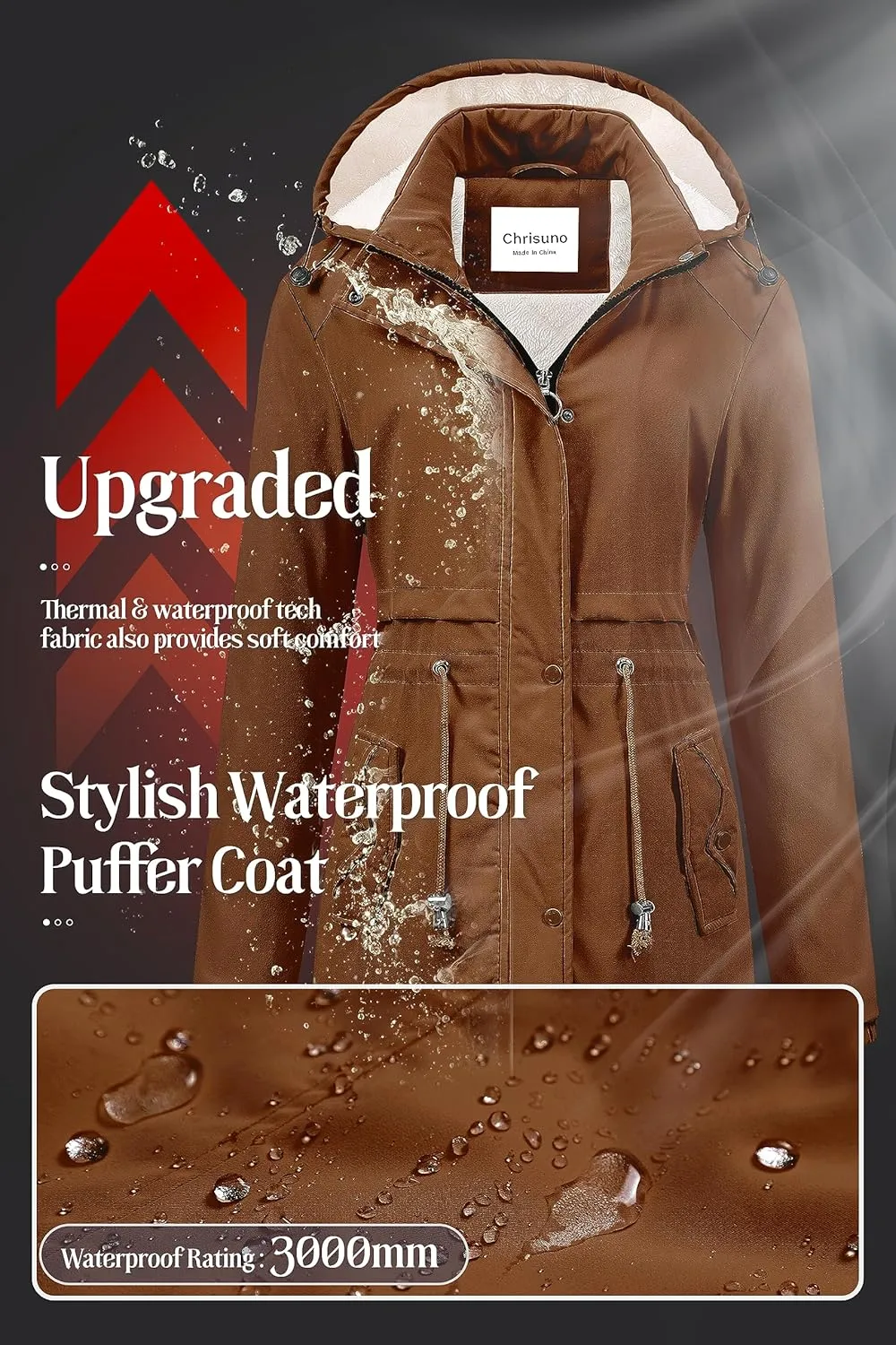 Chrisuno Women's Mid-Length Parka Winter Outerwear Jacket Soft Fleece Warm Snow Coat