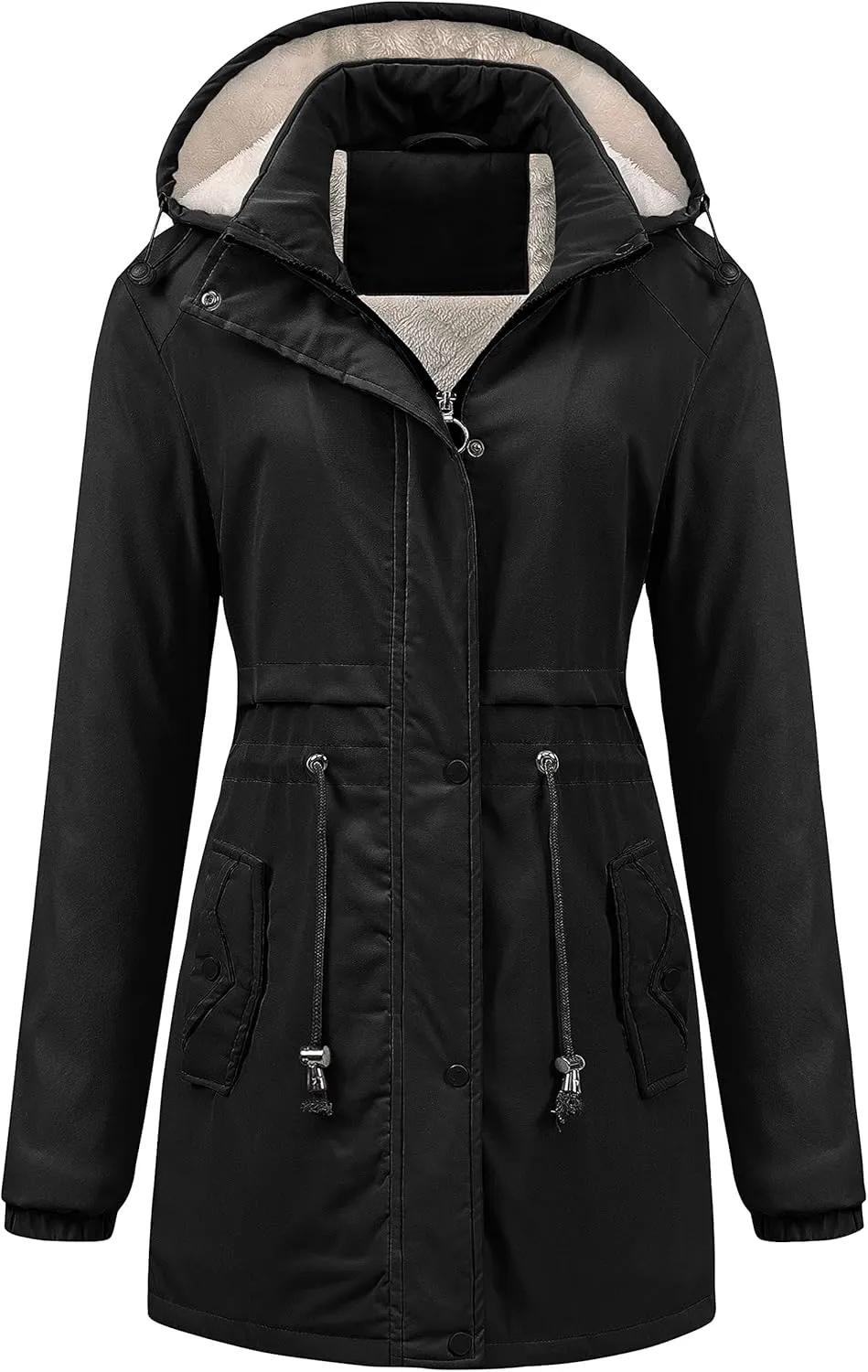 Chrisuno Women's Mid-Length Parka Winter Outerwear Jacket Soft Fleece Warm Snow Coat