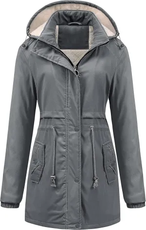 Chrisuno Women's Mid-Length Parka Winter Outerwear Jacket Soft Fleece Warm Snow Coat