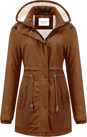 Chrisuno Women's Mid-Length Parka Winter Outerwear Jacket Soft Fleece Warm Snow Coat