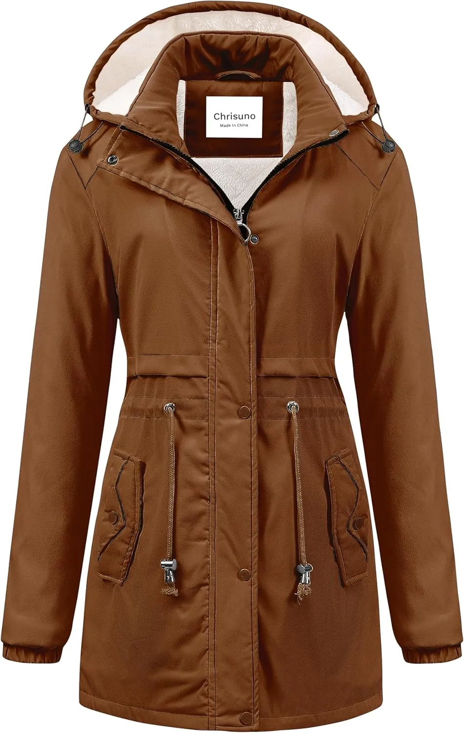 Chrisuno Women's Mid-Length Parka Winter Outerwear Jacket Soft Fleece Warm Snow Coat