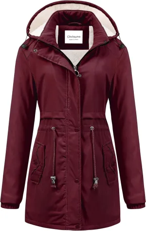 Chrisuno Women's Mid-Length Parka Winter Outerwear Jacket Soft Fleece Warm Snow Coat