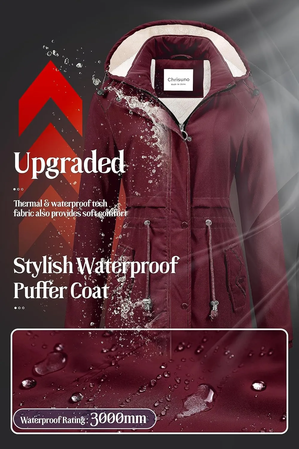 Chrisuno Women's Mid-Length Parka Winter Outerwear Jacket Soft Fleece Warm Snow Coat