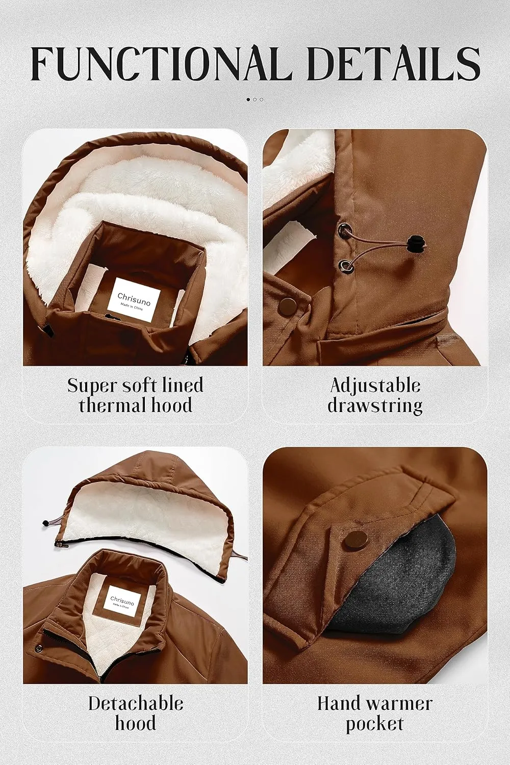 Chrisuno Women's Mid-Length Parka Winter Outerwear Jacket Soft Fleece Warm Snow Coat
