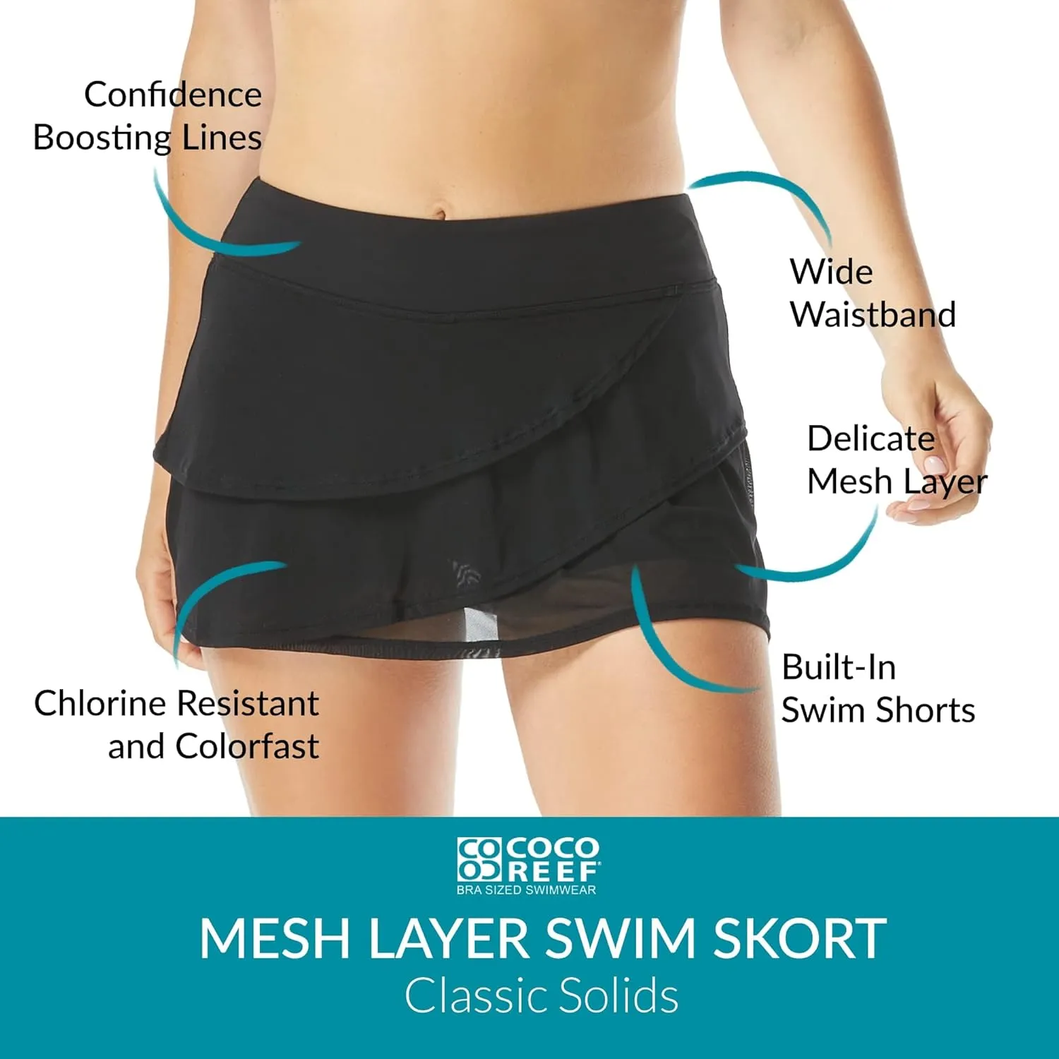 COCO REEF Mesh Layer Swim Skort  Tummy Control High Waisted Swimsuit Skirt