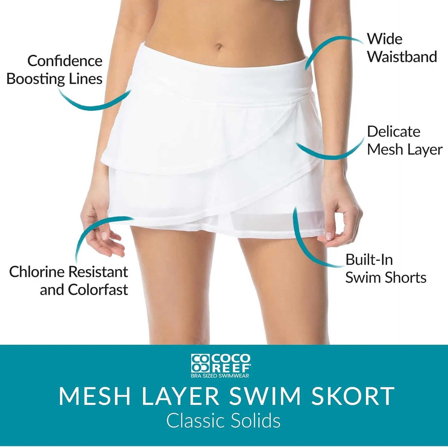 COCO REEF Mesh Layer Swim Skort  Tummy Control High Waisted Swimsuit Skirt