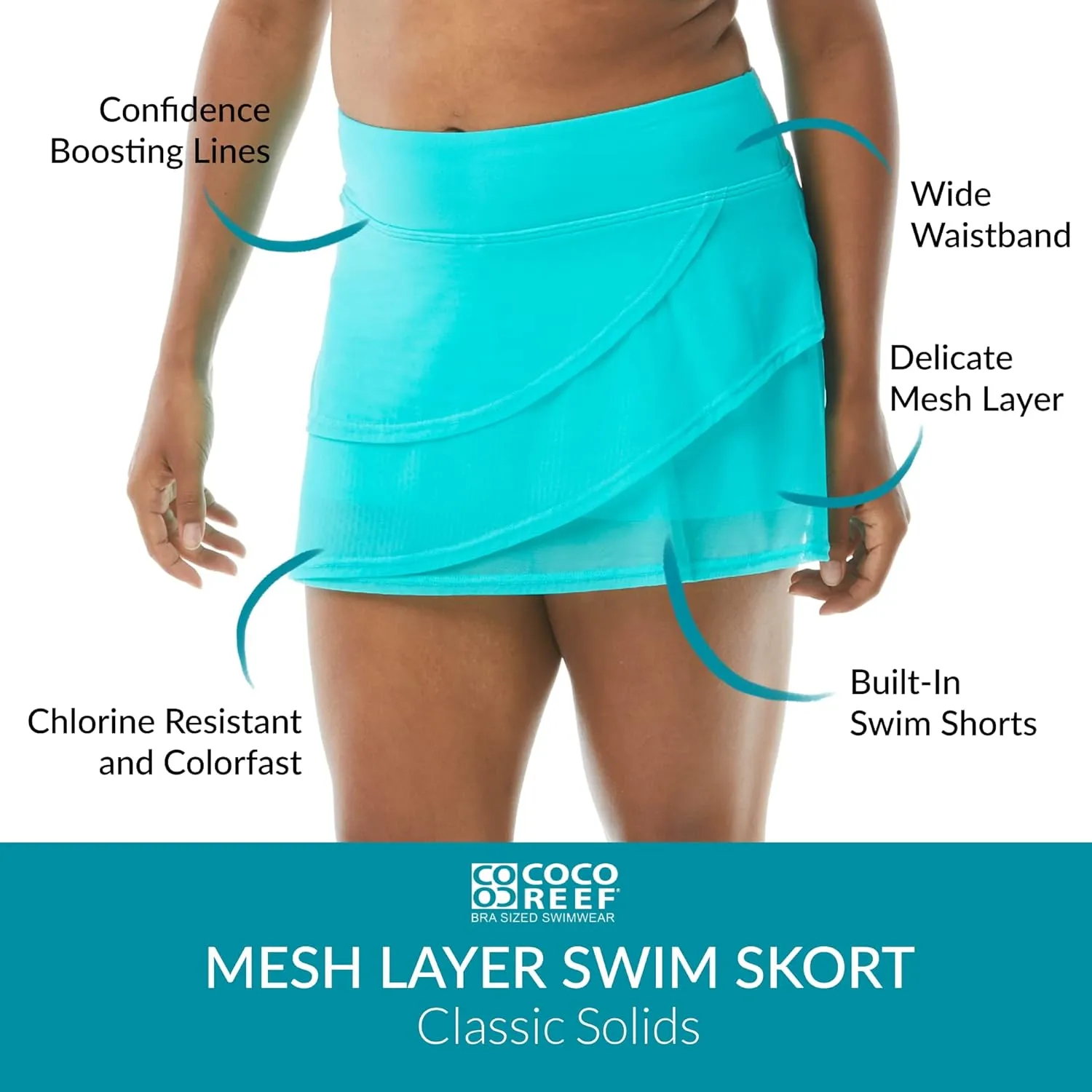 COCO REEF Mesh Layer Swim Skort  Tummy Control High Waisted Swimsuit Skirt