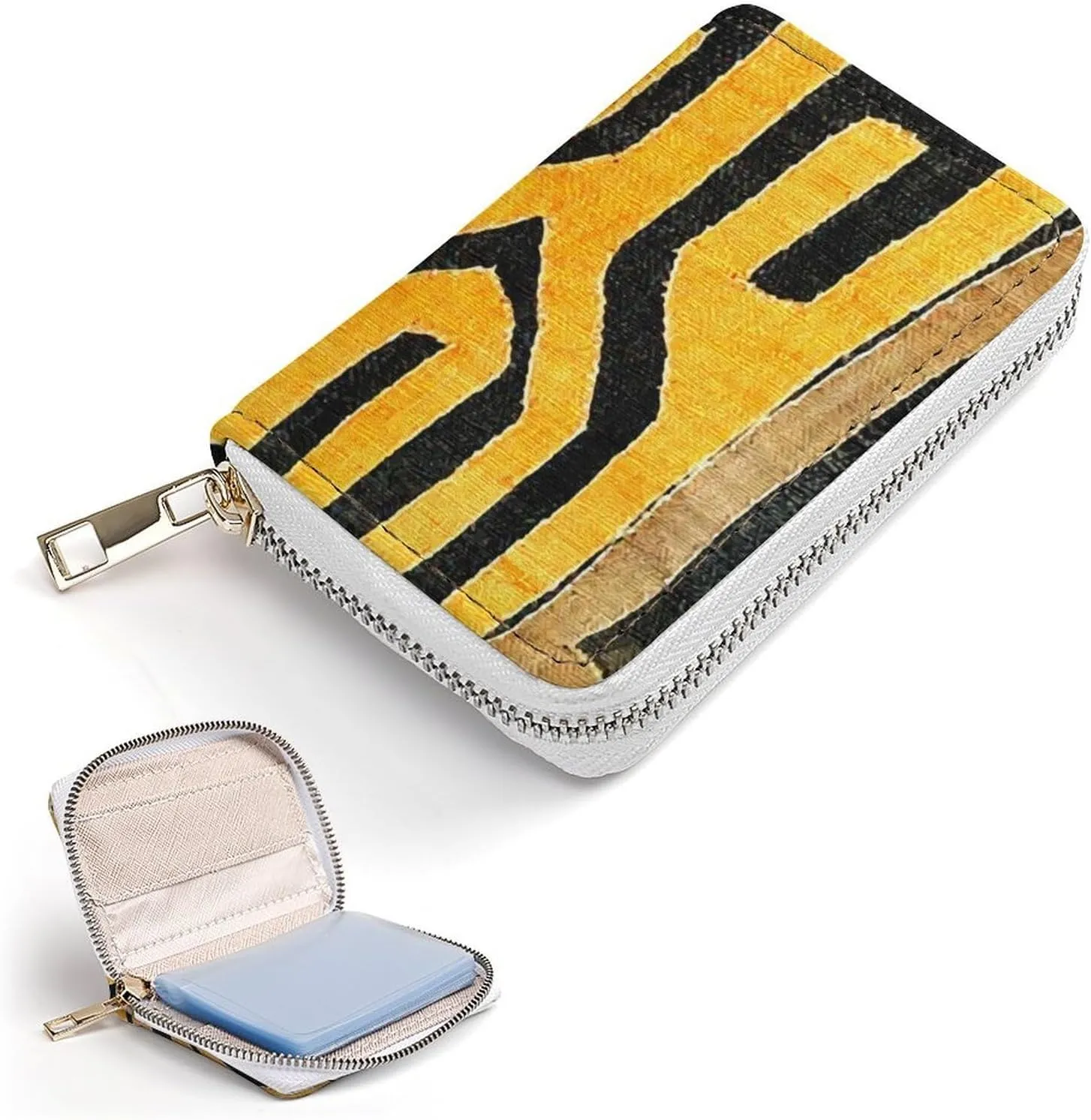 Contemporary African Mud Cloth Portable And Compact Leather Card Bag