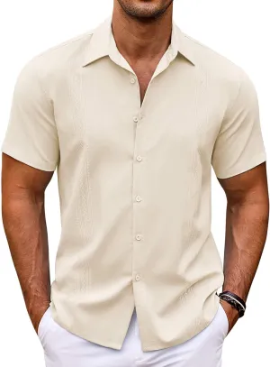 COOFANDY Men's Cuban Guayabera Shirt Short Sleeve Button Down Shirts Casual Summer Beach Shirts