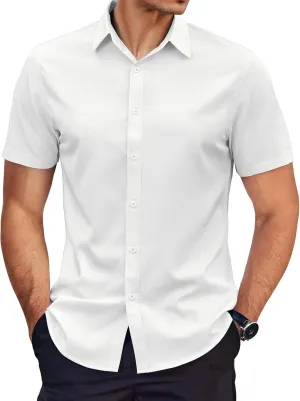 COOFANDY Men's Dress Shirts Short Sleeve Wrinkle Free Business Textured Shirt Casual Button Down Shirts