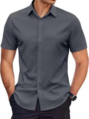 COOFANDY Men's Dress Shirts Short Sleeve Wrinkle Free Business Textured Shirt Casual Button Down Shirts