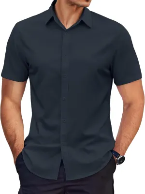 COOFANDY Men's Dress Shirts Short Sleeve Wrinkle Free Business Textured Shirt Casual Button Down Shirts